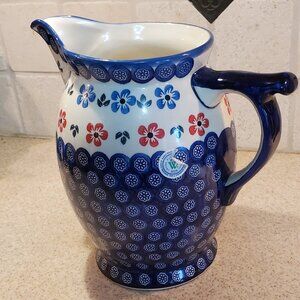 Polish Pottery Large Pitcher Handpainted in Boleslawiec Poland